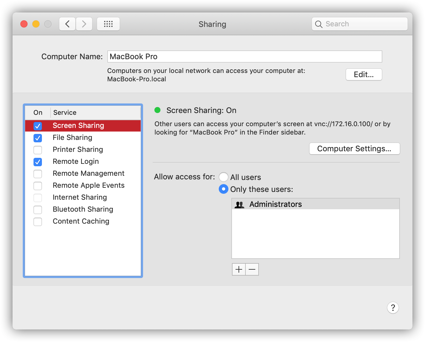 Sharing System Preferences